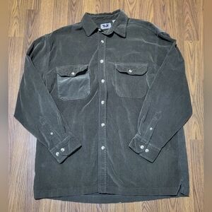 VTG TNT Outfitters Men's L/G Olive Corduroy Button Down Shirt Military Style D33